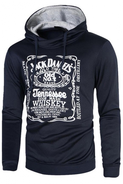 Men's New Fashion Letter Printed Long Sleeve Sports Regular Fitted Drawstring Hoodie