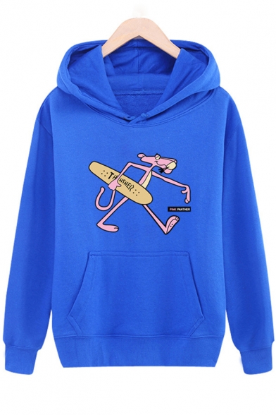 New Trendy Lovely Cartoon Skateboard Pink Panther Printed Regular Fitted Hoodie for Guys