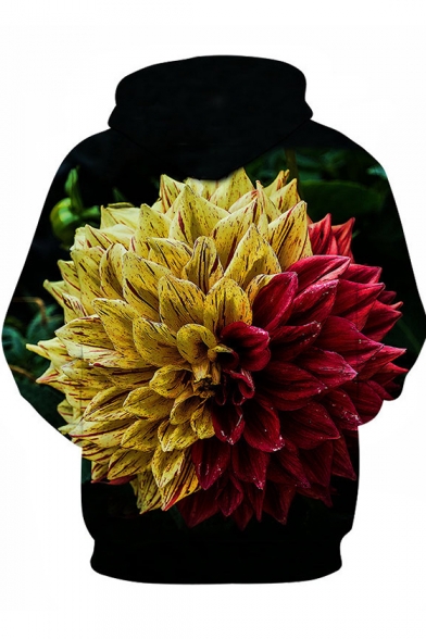 Popular 3D Floral Printed Long Sleeve Drawstring Hoodie for Couple