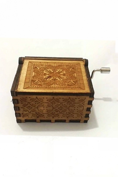 Retro Letter LALALAND Dancer Pattern Wooden Khaki Hand Music Box Ornament