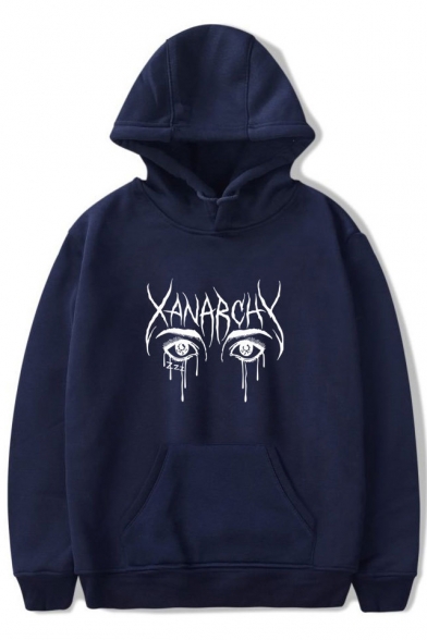 Street Style Fashion Letter XANARCHY Eyes Printed Long Sleeve Kangaroo Pocket Pullover Casual Hoodie