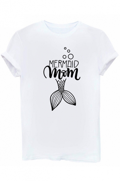 Unique Letter MERMAID MOM Print Street Fashion Casual T-Shirt