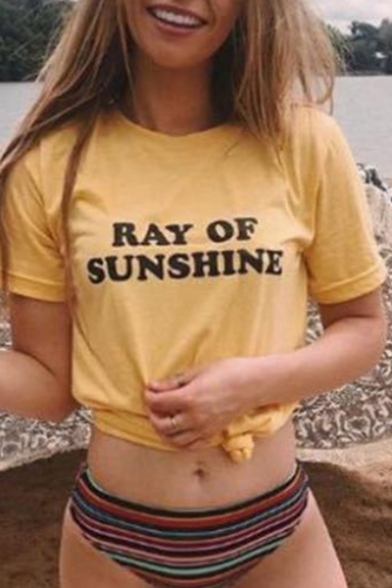 Yellow Letter RAY OF SUNSHINE Printed Short Sleeve Round Neck Tee