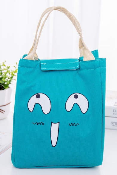 24*20*17cm Cute Cartoon Emoticon Printed Waterproof Canvas Convenient Velcro Lunch Box Hand Bag for Students
