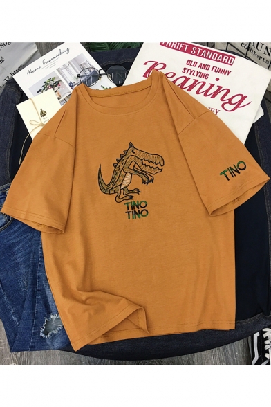 Cute Cartoon Dinosaur Letter Printed Short Sleeve Summer Relaxed T-Shirt