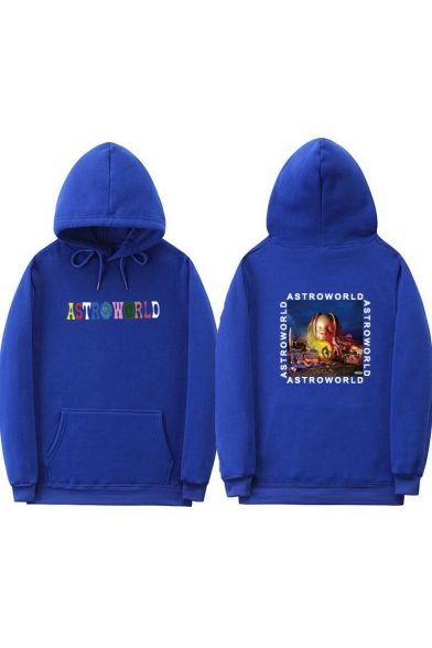 Funny Colorful Letter ASTROWORLD Print Loose Fit Graphic Hoodie for Guys