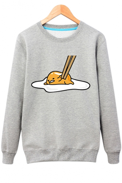 Funny Lazy Egg Gudetama Printed Long Sleeve Round Neck Unisex Pullover Sweatshirt