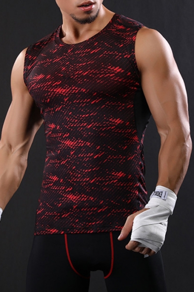 Guys Summer Stylish Printed Sleeveless Quick-Dry Gym Workout Slim Fit Tank Top