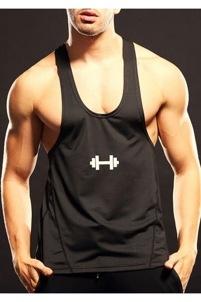 Men's Cool Logo Print Summer Quick-Dry Training Fitness Gym Low Cut Tank Top