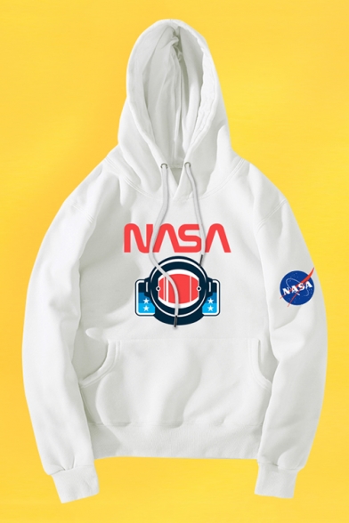 New Arrival Men's Fashion Chic Logo NASA Print Long Sleeve Relaxed Casual Hoodie