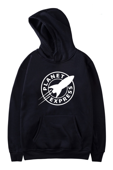 Street Style Circle Letter PLANET EXPRESS Rocket Print Long Sleeve Casual Hoodie