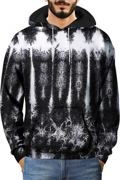 Unique 3D Stone Pattern Long Sleeve Loose Casual Black Hoodie for Men