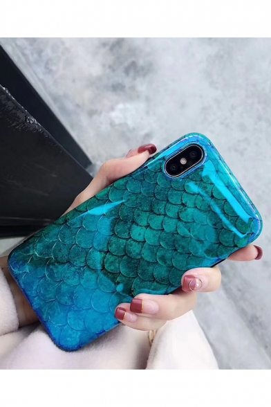 Unique Stylish Green Fish Scale Printed Soft iPhone Case for Couple