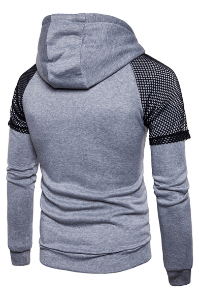Cool Letter PUMP UP THE VOLUME Print Mesh Panelled Long Sleeve Fitted Hoodie for Guys