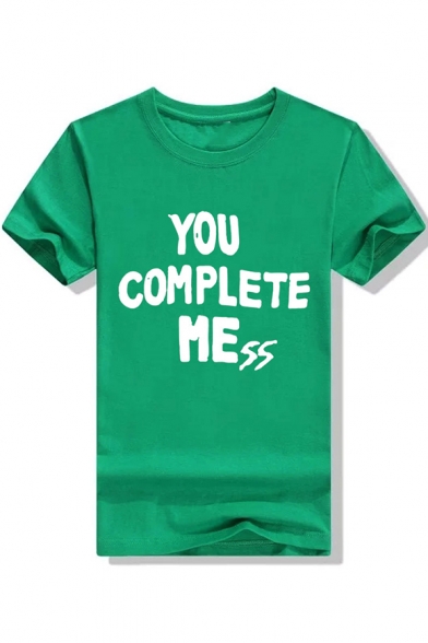 Cool Letter YOU COMPLETE MESS Print Round Neck Cotton T-Shirt for Men