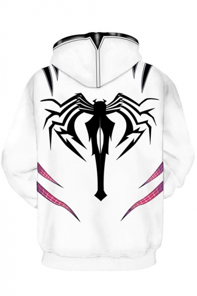Cosplay Costume Long Sleeve Spider Printed Plaid White Drawstring Hoodie
