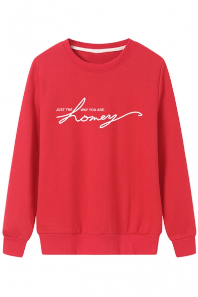 Fashion Letter JUST THE WAY YOU ARE HONEY Printed Crewneck Long Sleeve Sweatshirt