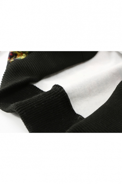 Men's Cool Leaf Printed Long Sleeve Half-Zip Regular Fitted Black Hoodie