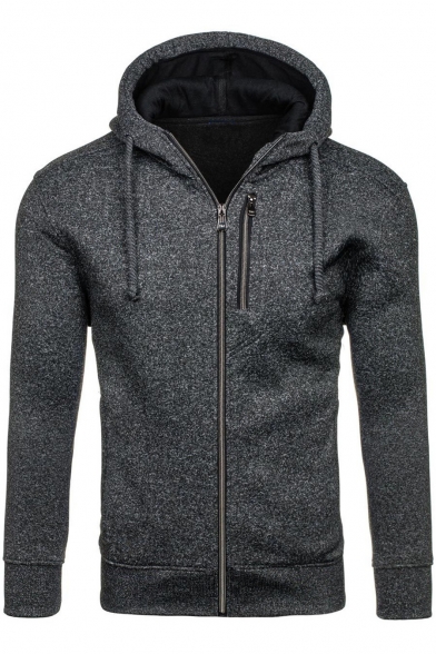 Men's Stylish Double Zip Front Sports Long Sleeve Heather Grey Fitted Zip Hoodie