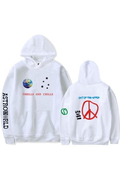 New Trendy Popular Planet Letter ASTROWORLD Print Relaxed Loose Pullover Hoodie