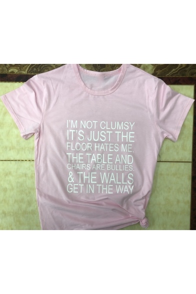 Street Style Fashion Letter I'M NOT CLUMSY Print Relaxed Short Sleeve T-Shirt