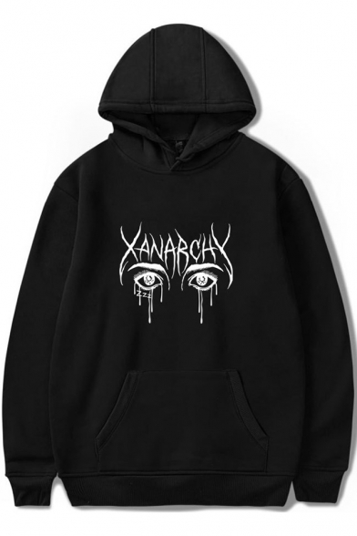 Street Style Fashion Letter XANARCHY Eyes Printed Long Sleeve Kangaroo Pocket Pullover Casual Hoodie