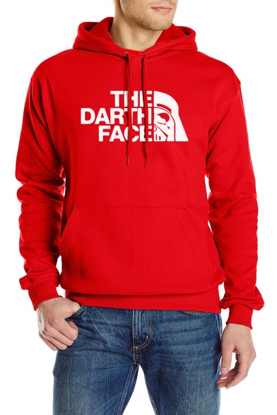 Unique Trendy Letter THE DARTH FACE Logo Print Long Sleeve Sports Casual Hoodie