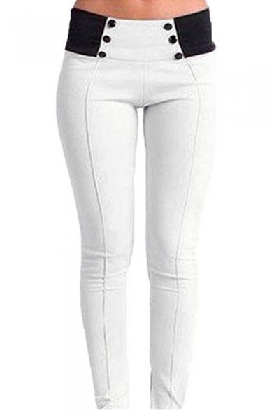 Women's Hot Popular Button-Embellished Waist Stretch Skinny Fit Pants