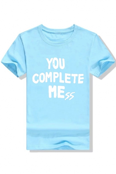 Cool Letter YOU COMPLETE MESS Print Round Neck Cotton T-Shirt for Men