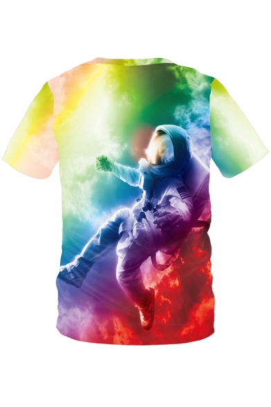 Hot Popular 3D Astronaut Printed Crew Neck Short Sleeve Basic Casual T-Shirt