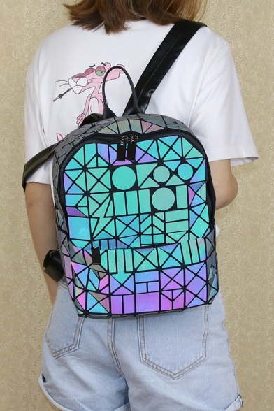 Purple Geometric Two Way Zip Closure Unisex Backpack School Bag