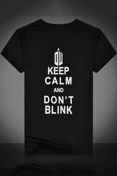 Popular Trendy Black Letter KEEP CALM AND DON'T BLINK Round Neck Fitted Graphic T-Shirt