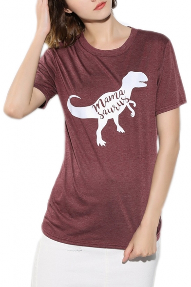 Cartoon Letter Dinosaur Printed Casual Loose Short Sleeve T-Shirt