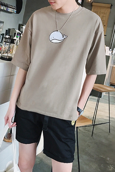 Cute Cartoon Whale Printed Summer Loose Casual T-Shirt for Guys