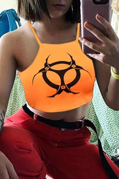 Hot Popular Patter Straps Sleeveless Sexy Orange Cami Top