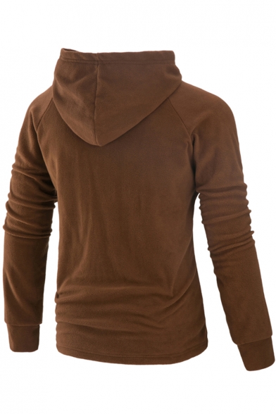 Men's Unique Toggle Button Embellished Front Long Sleeve Regular Fitted Hoodie