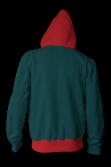 New Trendy Cool Colorblock Long Sleeve Zip Up Cosplay Green Hoodie for Men