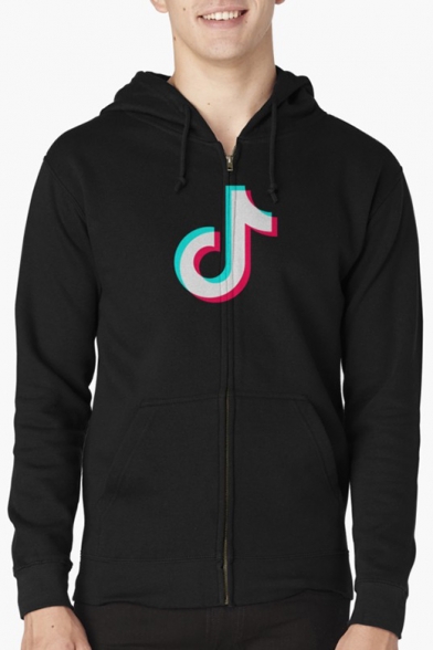 

Tik Tok Logo Printed Long Sleeve Cotton Leisure Hoodie, Black;gray