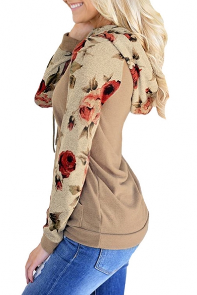 Women's Fashion Floral Printed Long Sleeve Loose Casual Drawstring Hoodie