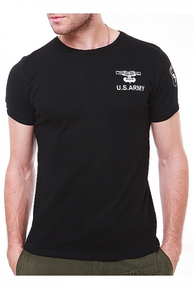 Cool U.S.ARMY Logo Print Men's Stretch Bodybuilding Slim Cotton T-Shirt