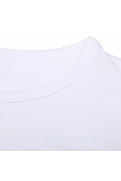 Funny American Flag Printed Crewneck Short Sleeve Men's Loose White T-Shirt