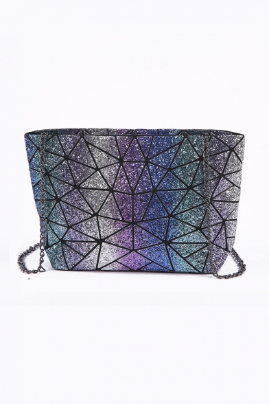 Glaring Geometric Colorblock Chic Purse Purple Colorful Sequined Shoulder Bag