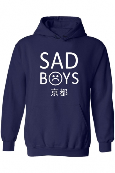Hip Hop Style Letter SAD BOYS Cartoon Sad Face Printed Long Sleeve Relaxed Graphic Hoodie
