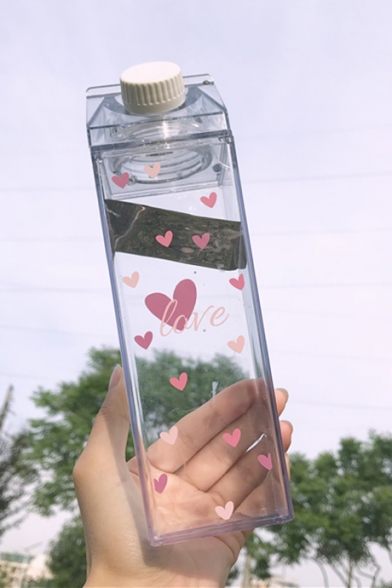 Lovely Pink Heart Printed Plastic Transparent Water Bottle Cup for Girls