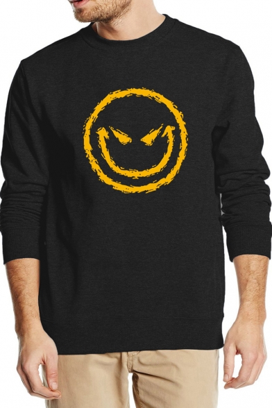 Men's Long Sleeve Round Neck Smile Face Casual Sweatshirt