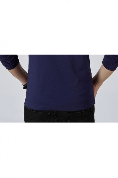 Men's Simple Letter Print Chest Long Sleeve V-Neck Fitted T-Shirt