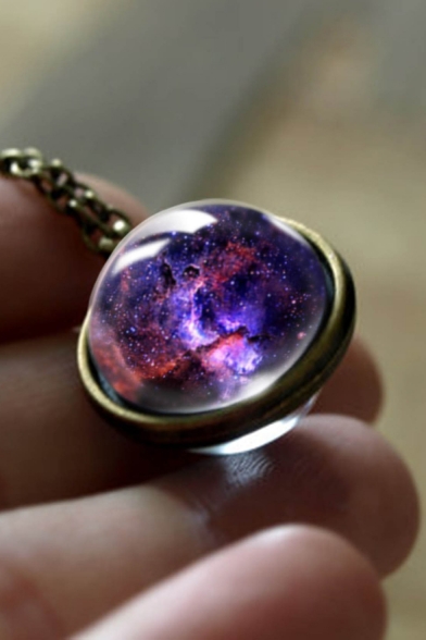 Unique Galaxy Planet Two-Faced Glass Marble Necklace for Gift