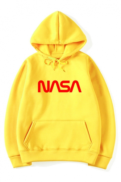 Unique Long Sleeve Letter NASA Printed Drawstring Hoodie for Couple