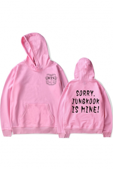 Hot Popular Boy Band Logo Chest Letter SORRY JUNGKOOK IS MINE Print Back Loose Fitted Hoodie