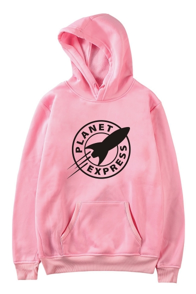 Street Style Circle Letter PLANET EXPRESS Rocket Print Long Sleeve Casual Hoodie